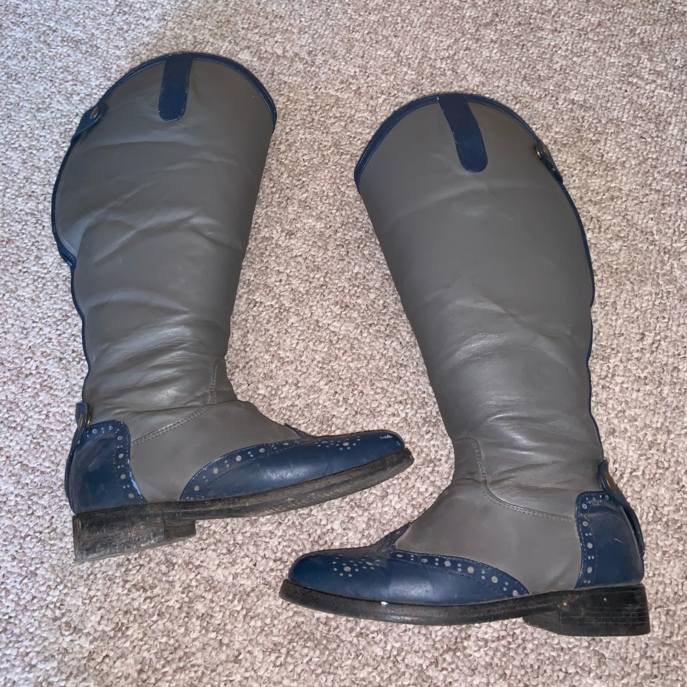 Adi Valentino Custom Riding Boots English Dress Gray &Blue Wingtip Plus Size 8XW